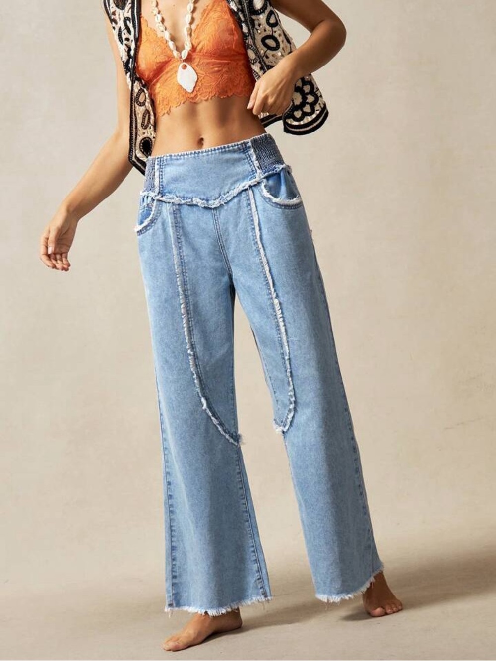 Boho Denim Women's Low Waist Casual Jeans w/ Frayed Hems, Pockets, women’s small